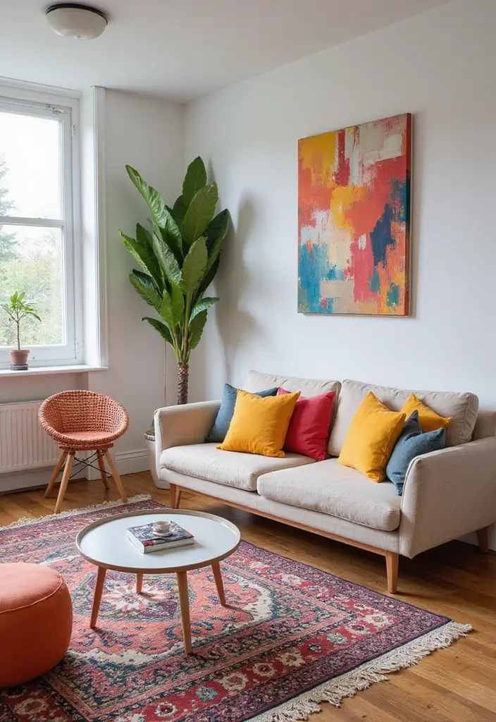 25 Living Room Condo Ideas That Make Small Spaces Feel Big - 10. Colorful Accents