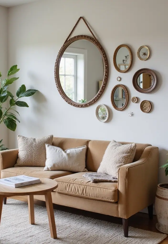 26 Small Eclectic Living Room Ideas That Feel Creative and Cozy - 11. Use Mirrors to Create Depth