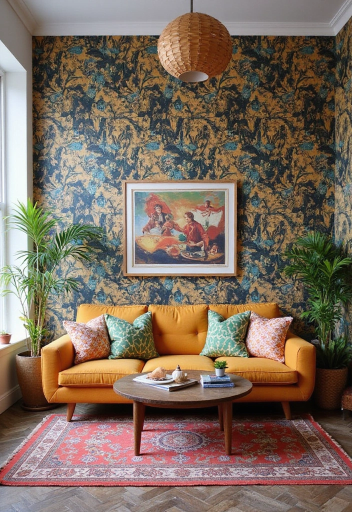 26 Small Eclectic Living Room Ideas That Feel Creative and Cozy - 14. Experiment with Wallpaper