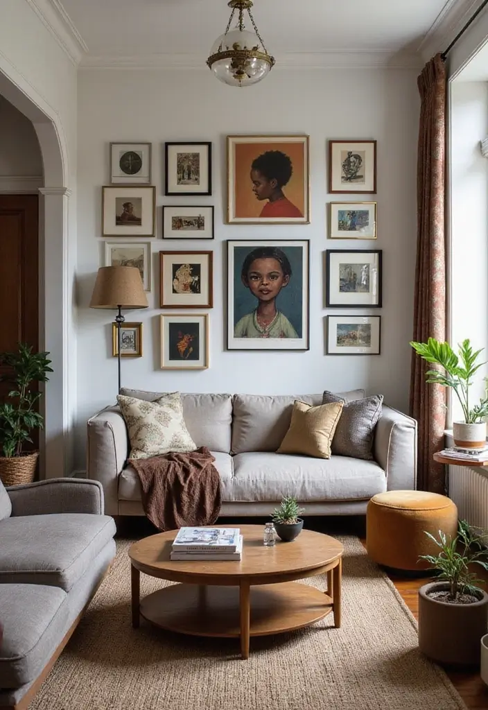 26 Small Eclectic Living Room Ideas That Feel Creative and Cozy - 16. Use One-of-a-Kind Art Pieces