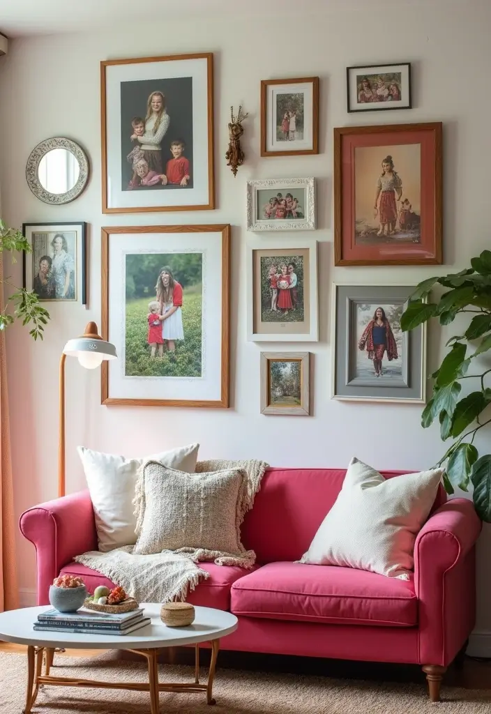 26 Small Eclectic Living Room Ideas That Feel Creative and Cozy - 2. Create a Gallery Wall