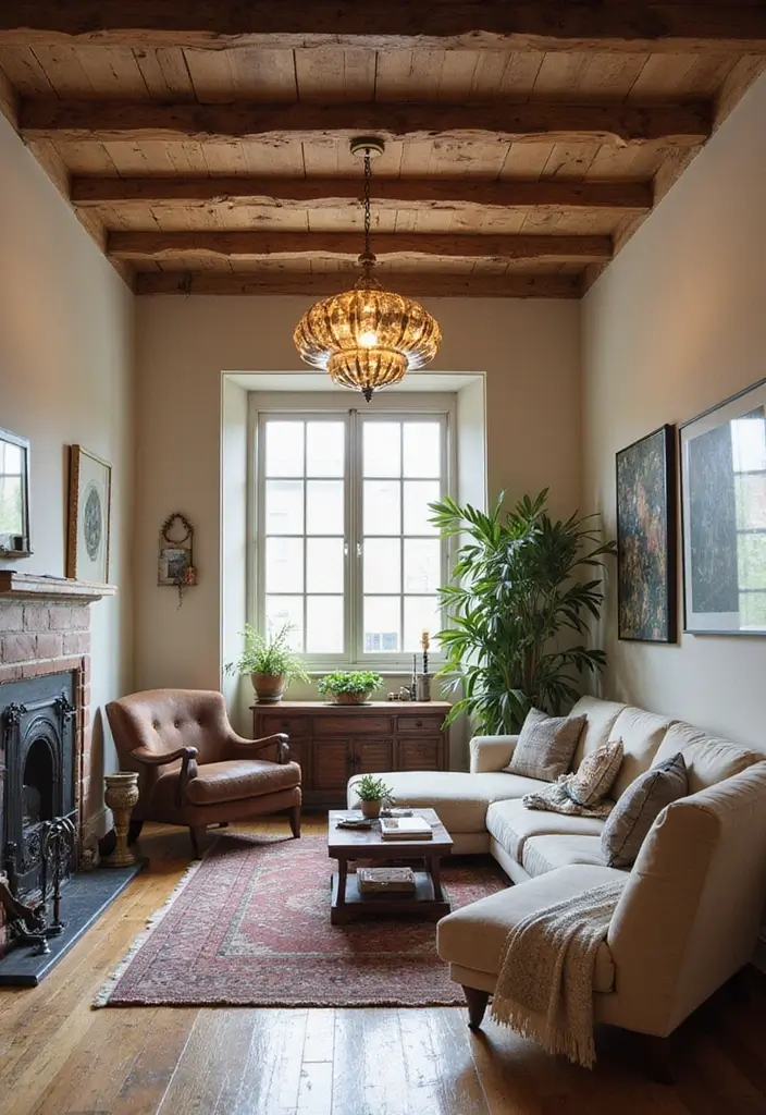 26 Small Eclectic Living Room Ideas That Feel Creative and Cozy - 25. Consider a Feature Ceiling