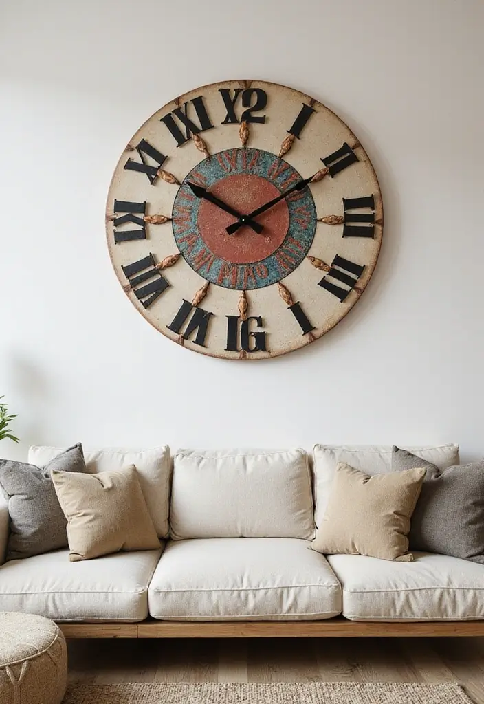 27 Artsy Living Room Decor Ideas That Feel Creative and Personal - 16. Whimsical Clock Art