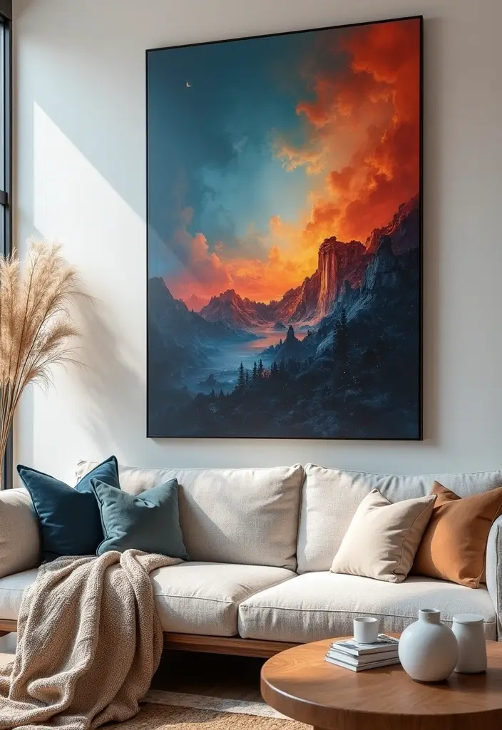 27 Artsy Living Room Decor Ideas That Feel Creative and Personal - 2. Oversized Canvas Art