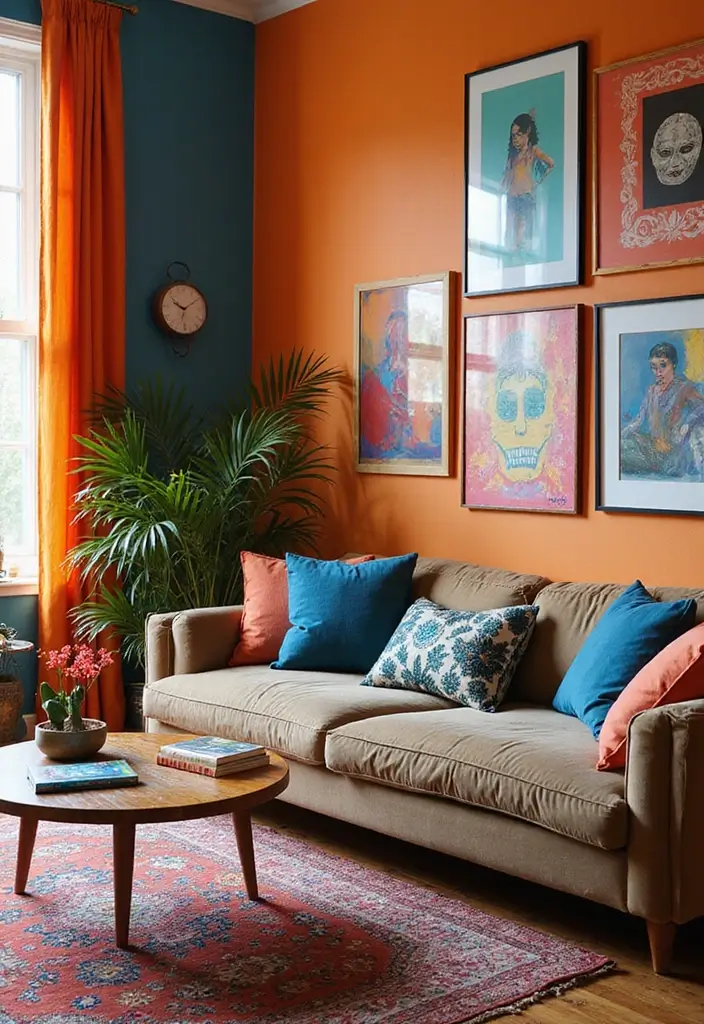27 Artsy Living Room Decor Ideas That Feel Creative and Personal - 21. Bold Color Accents