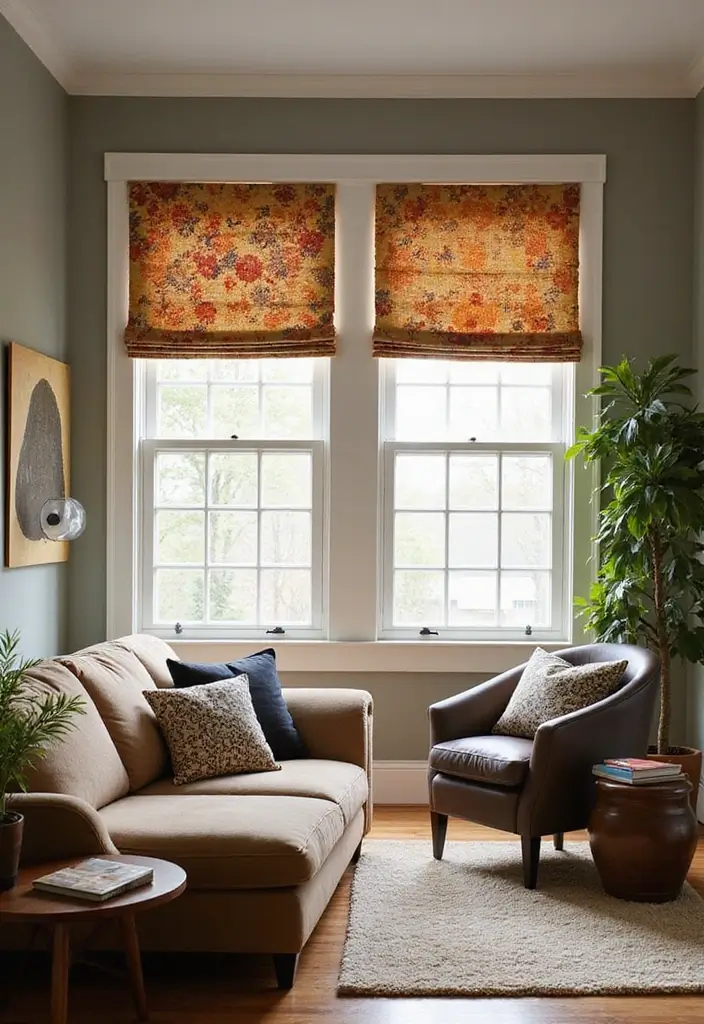 27 Artsy Living Room Decor Ideas That Feel Creative and Personal - 22. Artful Window Treatments