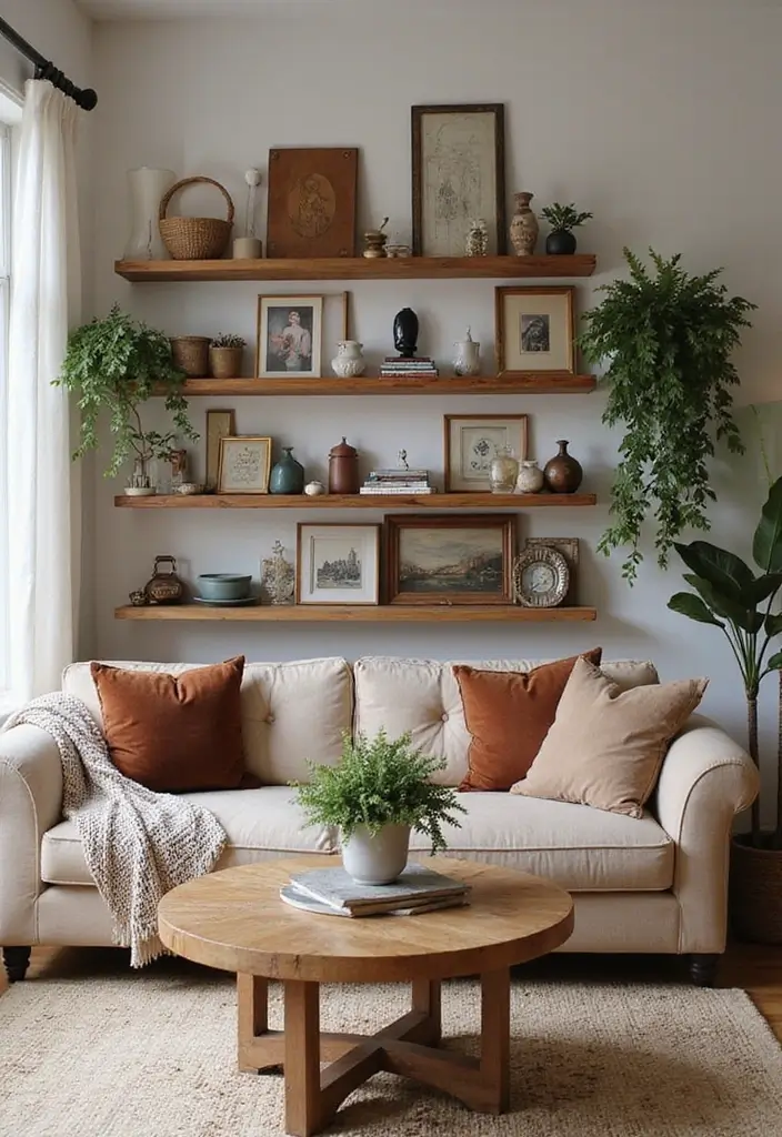 27 Artsy Living Room Decor Ideas That Feel Creative and Personal - 9. Personal Artifacts as Decor