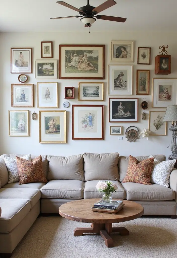 27 Bloxburg Cottage Living Room Ideas That Feel Cozy and Adorable - 8. Gallery Wall with Personality