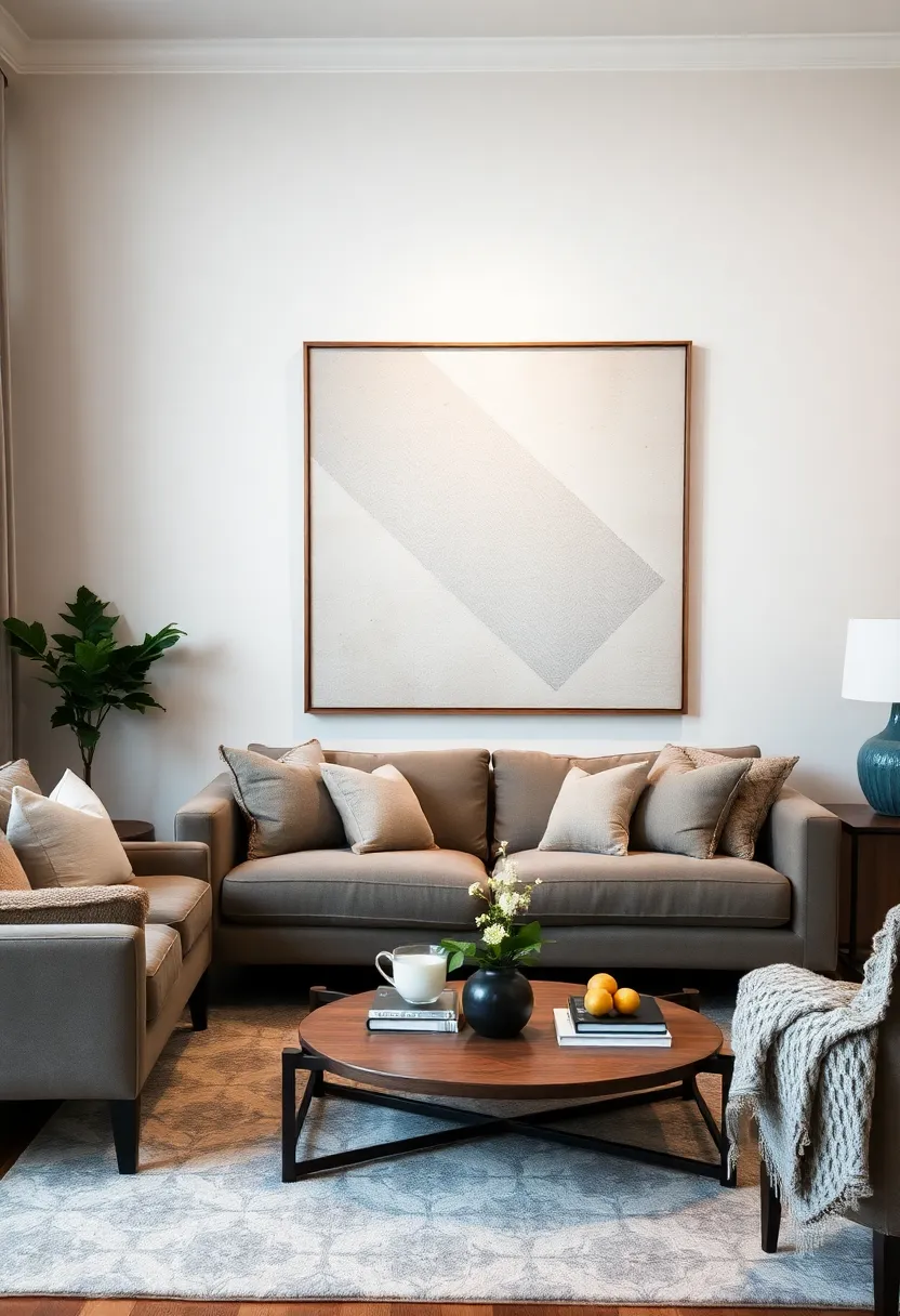 27 Cozy Living Room Ideas That Make Any Space Feel Inviting - 18. Statement Art Pieces