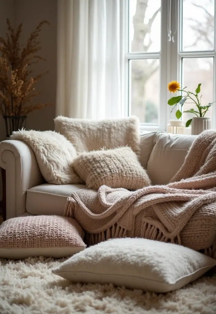 27 Cozy Living Room Ideas That Make Any Space Feel Inviting - 4. Layered Textiles