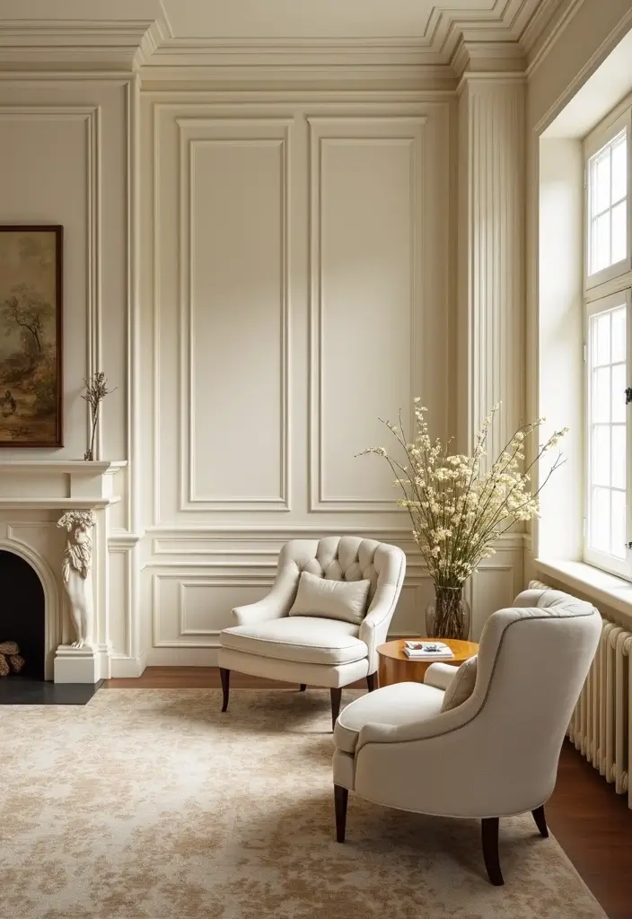 27 Cream Living Room Decor Ideas That Feel Warm and Elegant - 18. Cream Molding and Trim