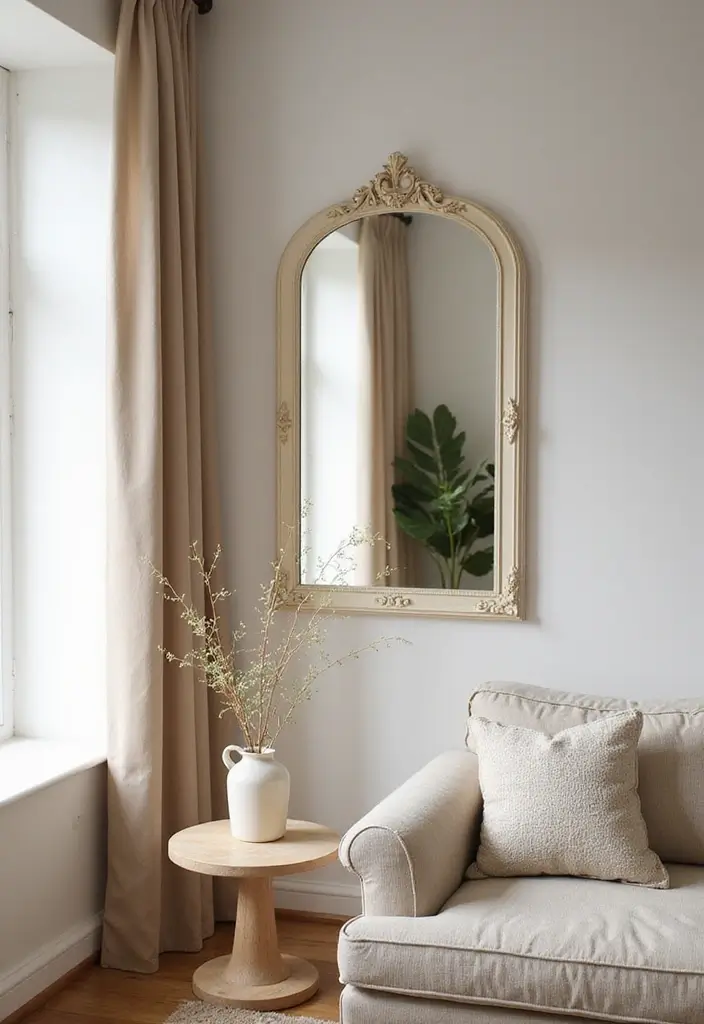 27 Cream Living Room Decor Ideas That Feel Warm and Elegant - 20. Cream Mirrors for Reflection and Light