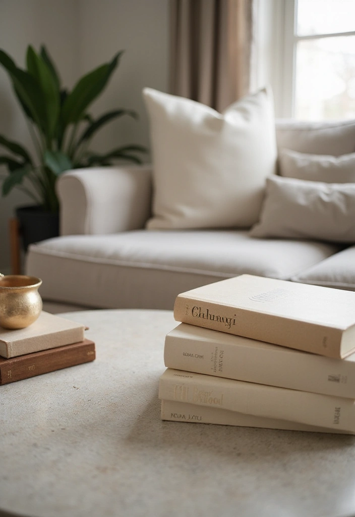 27 Cream Living Room Decor Ideas That Feel Warm and Elegant - 23. Cream Touches in Decorative Books