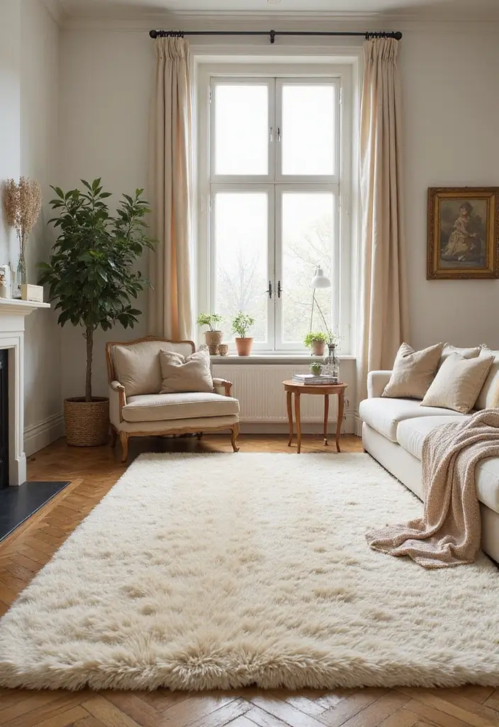 27 Cream Living Room Decor Ideas That Feel Warm and Elegant - 4. Cream Area Rug for Warmth and Comfort