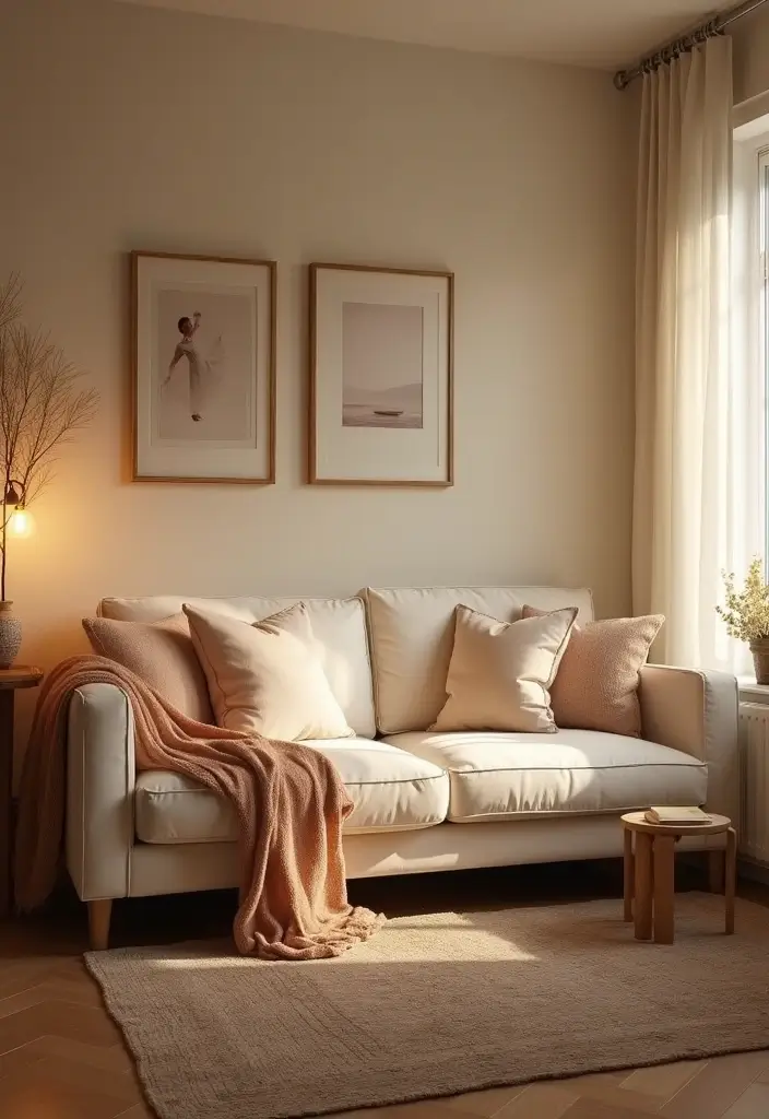 27 Cream Living Room Decor Ideas That Feel Warm and Elegant - 9. Layered Lighting for Cozy Ambiance