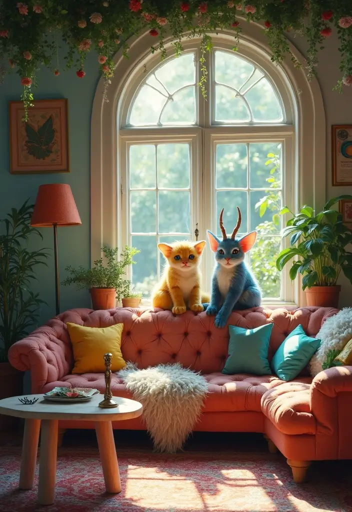 27 Fantasy Living Room Ideas That Feel Dreamlike and Unique - 13. Mythical Creatures Corner