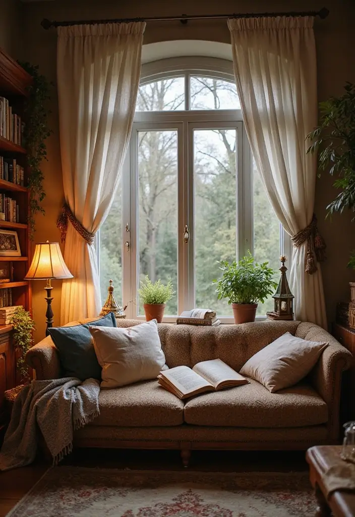 27 Fantasy Living Room Ideas That Feel Dreamlike and Unique - 27. Cozy Enchanted Reading Nook