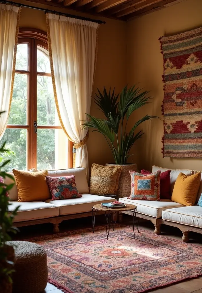 27 Farmhouse Window Treatments Living Room That Feel Rustic and Chic - 15. Handwoven Textiles