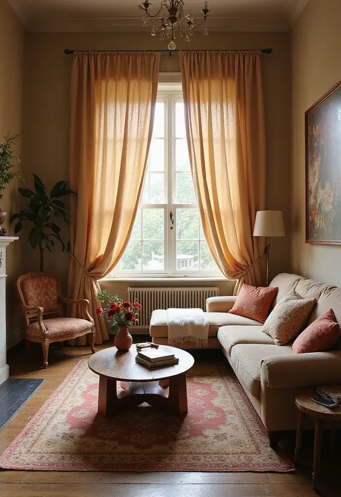 27 Farmhouse Window Treatments Living Room That Feel Rustic and Chic - 19. Raw Silk Drapes