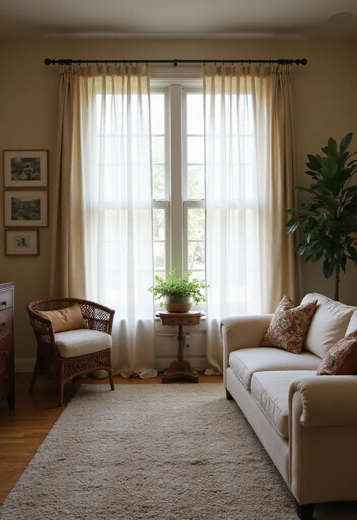27 Farmhouse Window Treatments Living Room That Feel Rustic and Chic - 21. Layered Treatments