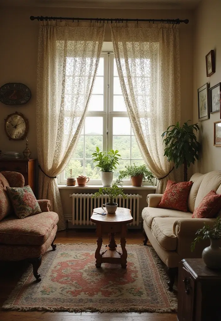 27 Farmhouse Window Treatments Living Room That Feel Rustic and Chic - 7. Crochet Lace Curtains