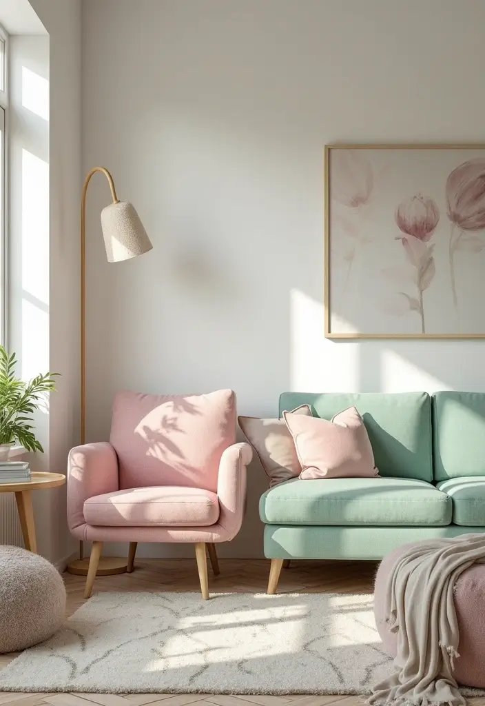 27 Girly Living Room Ideas Apartments That Look Cute and Modern - 1. Soft Pastel Palette