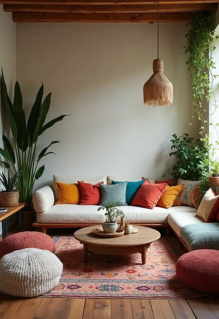 27 Girly Living Room Ideas Apartments That Look Cute and Modern - 2. Bohemian Chic Layers