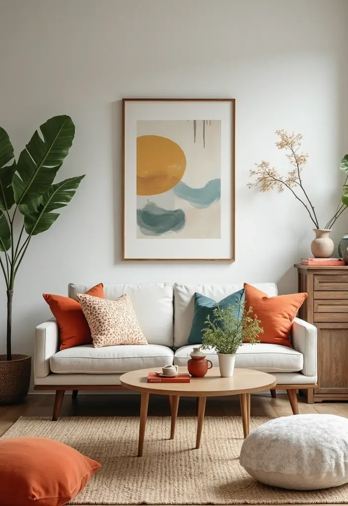 27 Girly Living Room Ideas Apartments That Look Cute and Modern - 23. Neutral Base with Pops of Color