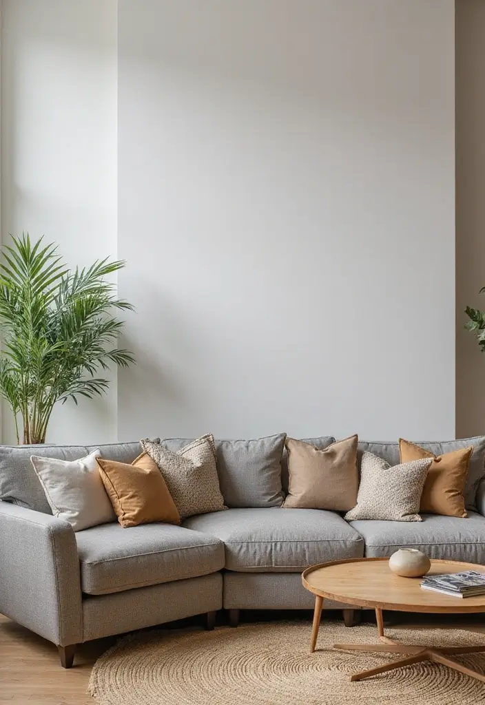 27 Gray and Tan Living Room Ideas That Feel Balanced and Neutral - 1. Cozy Gray Sectional with Tan Accents