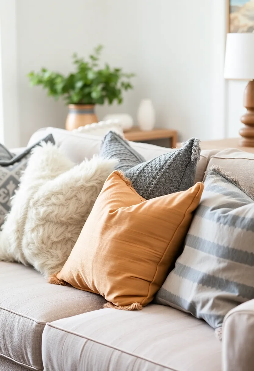 27 Gray and Tan Living Room Ideas That Feel Balanced and Neutral - 15. Gray and Tan Decorative Pillows