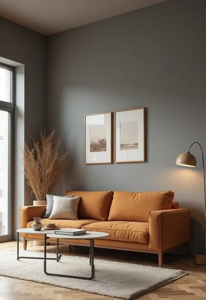 27 Gray and Tan Living Room Ideas That Feel Balanced and Neutral - 2. Minimalist Gray Walls with Tan Decor