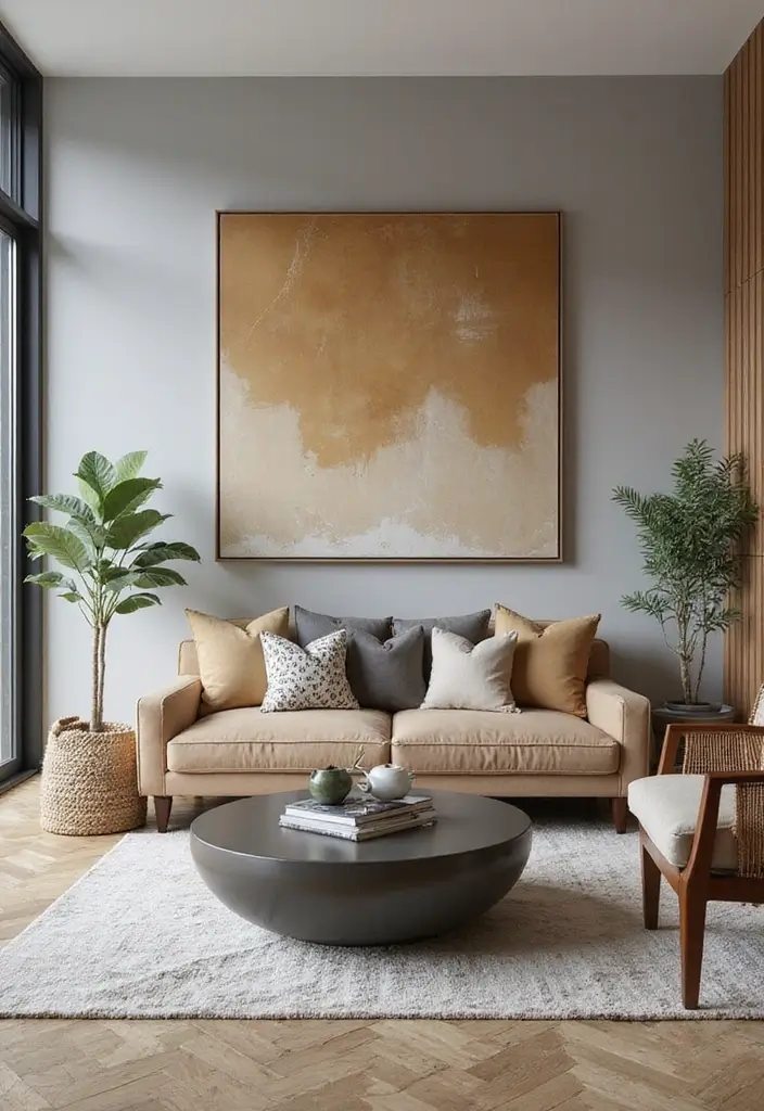 27 Gray and Tan Living Room Ideas That Feel Balanced and Neutral - 23. Gray and Tan Accent Walls