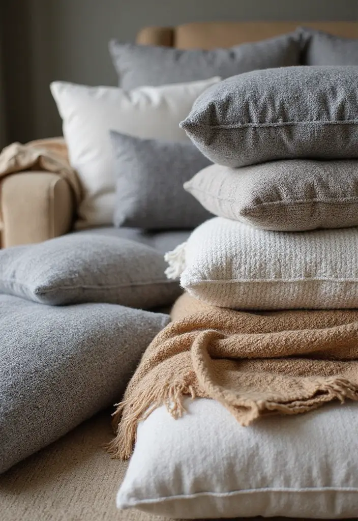 27 Gray and Tan Living Room Ideas That Feel Balanced and Neutral - 25. Gray and Tan Textured Fabrics