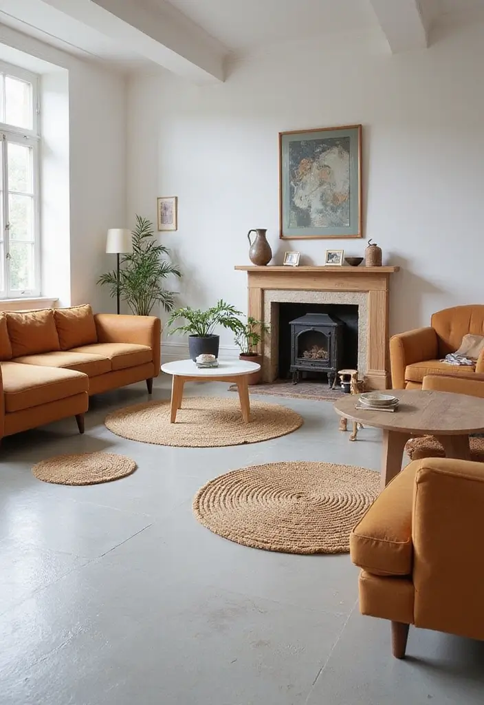 27 Gray and Tan Living Room Ideas That Feel Balanced and Neutral - 7. Light Gray Flooring with Tan Rugs