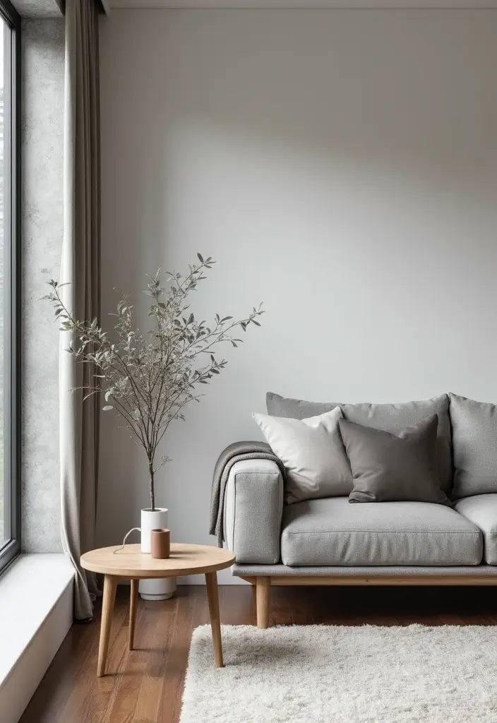 27 Gray and Wood Living Room Ideas That Feel Natural and Sleek - 13. Monochromatic Gray and Wood Palette