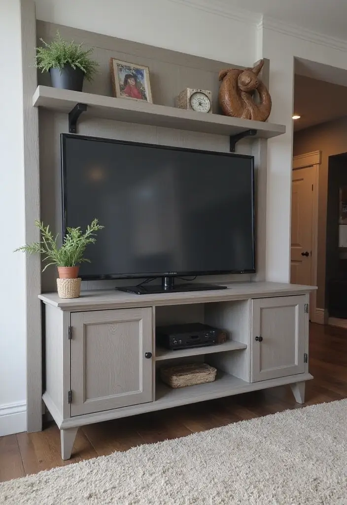27 Gray and Wood Living Room Ideas That Feel Natural and Sleek - 19. Gray and Wood Entertainment Center