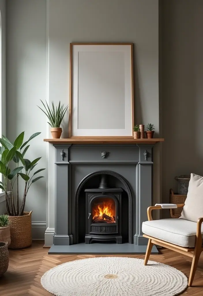 27 Gray and Wood Living Room Ideas That Feel Natural and Sleek - 20. Gray Fireplaces with Wood Mantels