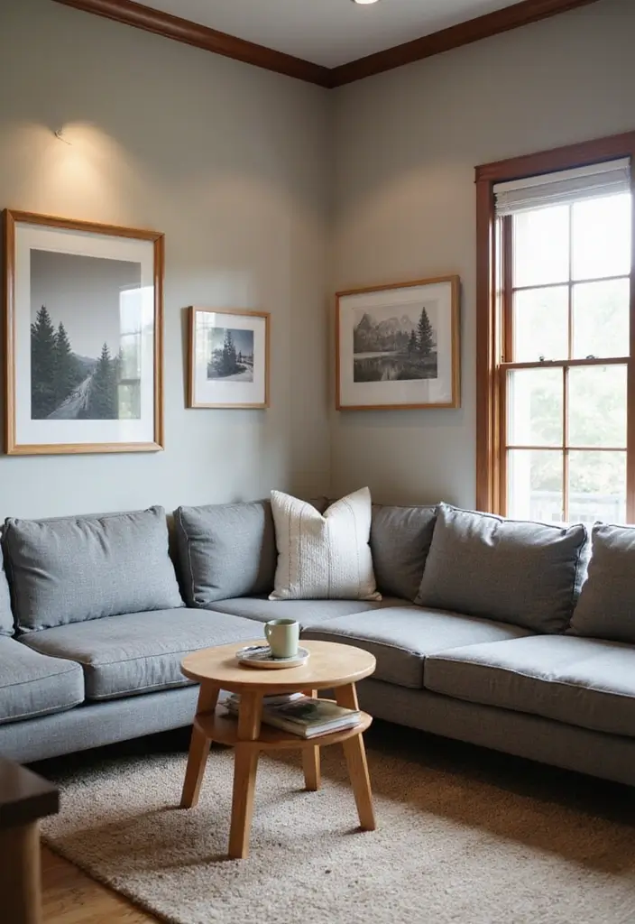 27 Gray and Wood Living Room Ideas That Feel Natural and Sleek - 27. Cozy Gray Corner Nooks with Wood Seating