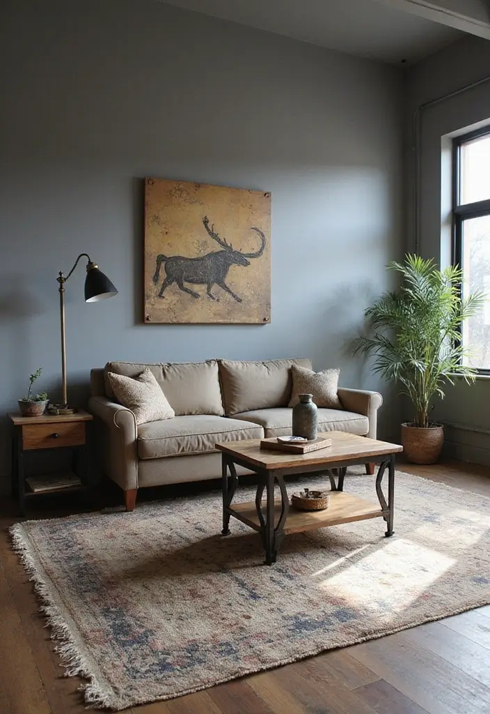 27 Gray and Wood Living Room Ideas That Feel Natural and Sleek - 7. Industrial Gray and Wood Style