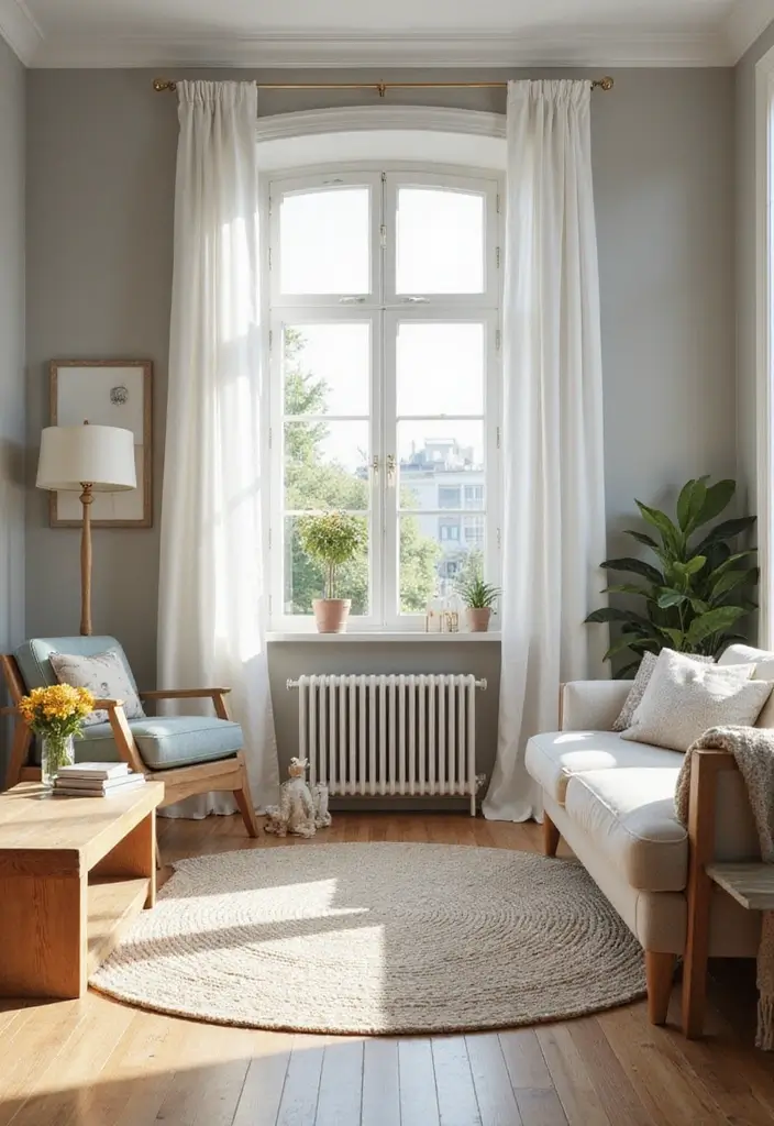 27 Gray and Wood Living Room Ideas That Feel Natural and Sleek - 8. Bright Gray and Natural Wood Combo