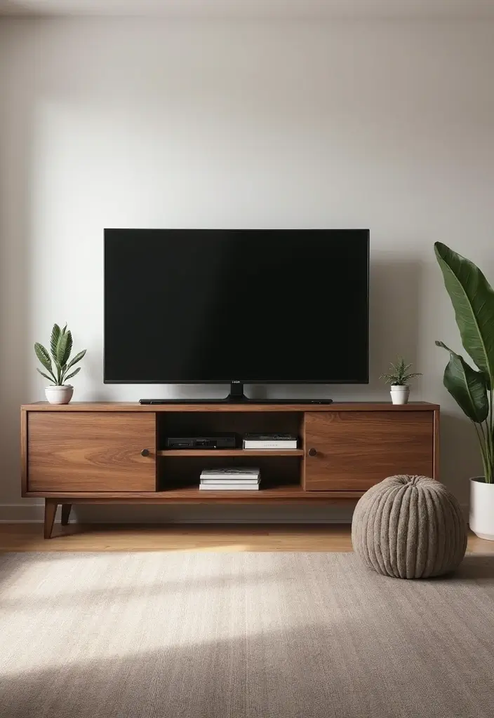 27 Large TV Stand Ideas for Living Room That Look Stylish and Functional - 1. Classic Walnut Finish