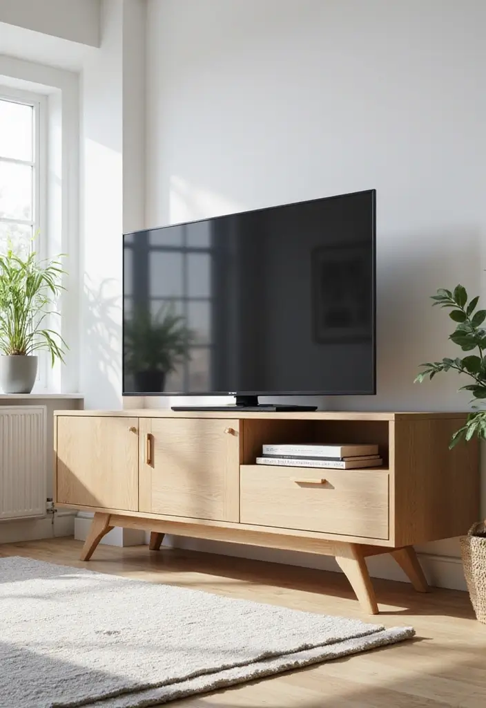 27 Large TV Stand Ideas for Living Room That Look Stylish and Functional - 10. Scandinavian Minimalism