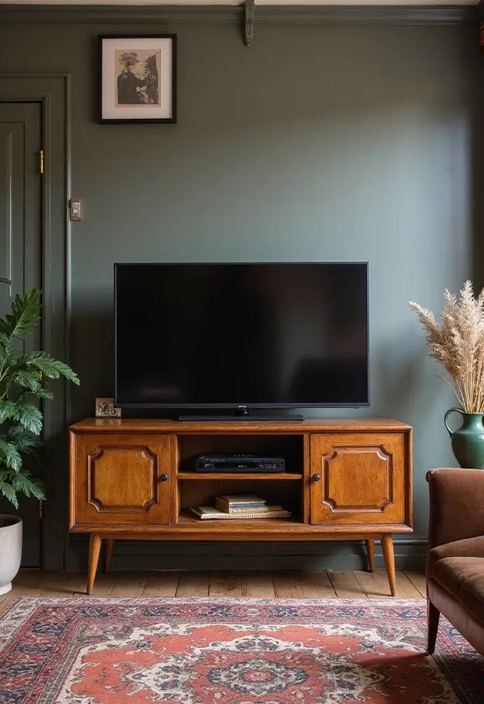 27 Large TV Stand Ideas for Living Room That Look Stylish and Functional - 17. Vintage-inspired Designs