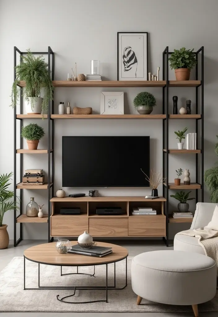 27 Large TV Stand Ideas for Living Room That Look Stylish and Functional - 18. Open Shelving Units