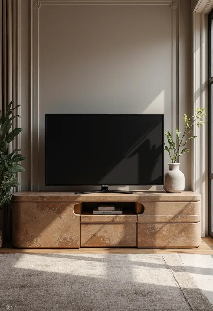 27 Large TV Stand Ideas for Living Room That Look Stylish and Functional - 20. Textured Surface Designs