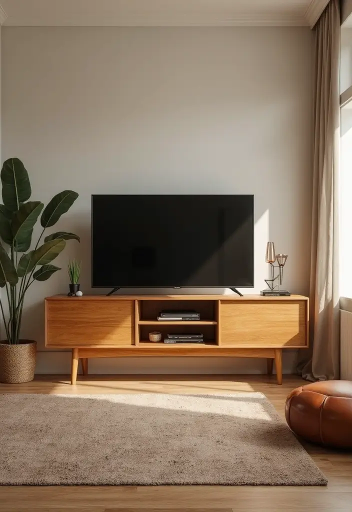 27 Large TV Stand Ideas for Living Room That Look Stylish and Functional - 5. Retro Console Style