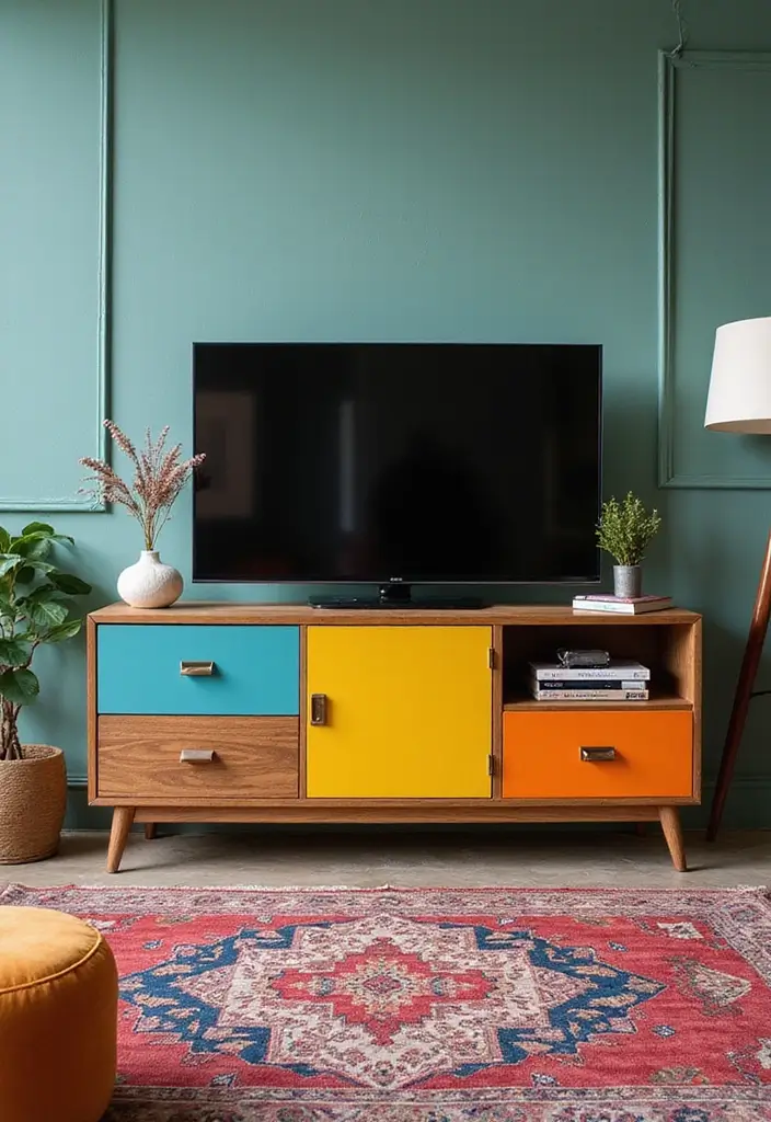 27 Living Room TV Cabinet Designs That Are Functional and Stylish - 17. Eclectic Mix-and-Match