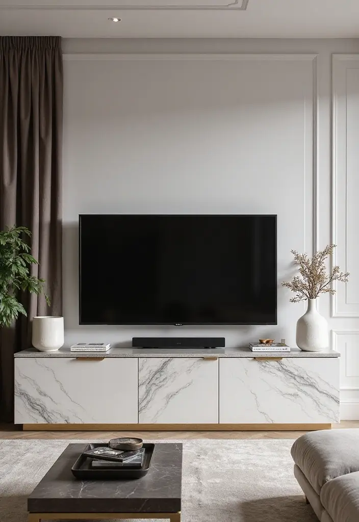 27 Living Room TV Cabinet Designs That Are Functional and Stylish - 20. Marble Accents