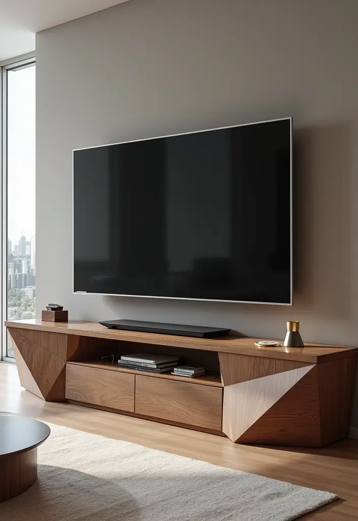 27 Living Room TV Cabinet Designs That Are Functional and Stylish - 21. Geometric Shapes