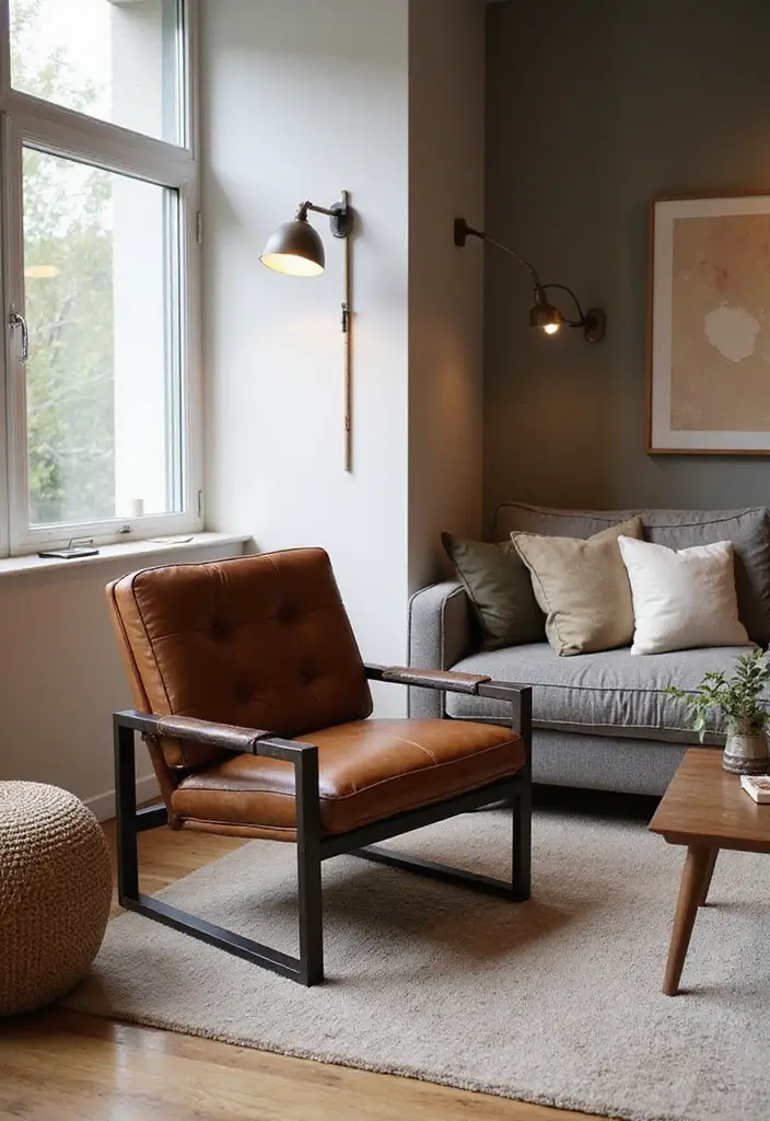 27 Living Rooms With Accent Chairs That Make a Statement - 12. Industrial Edge